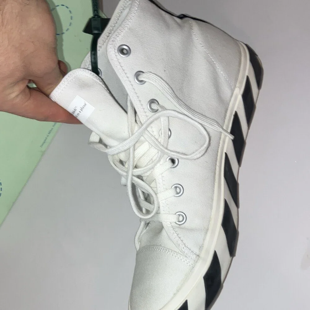 Off-White Vulcanized Men’s High Top Canvas Lace-Up Sneakers White/Black